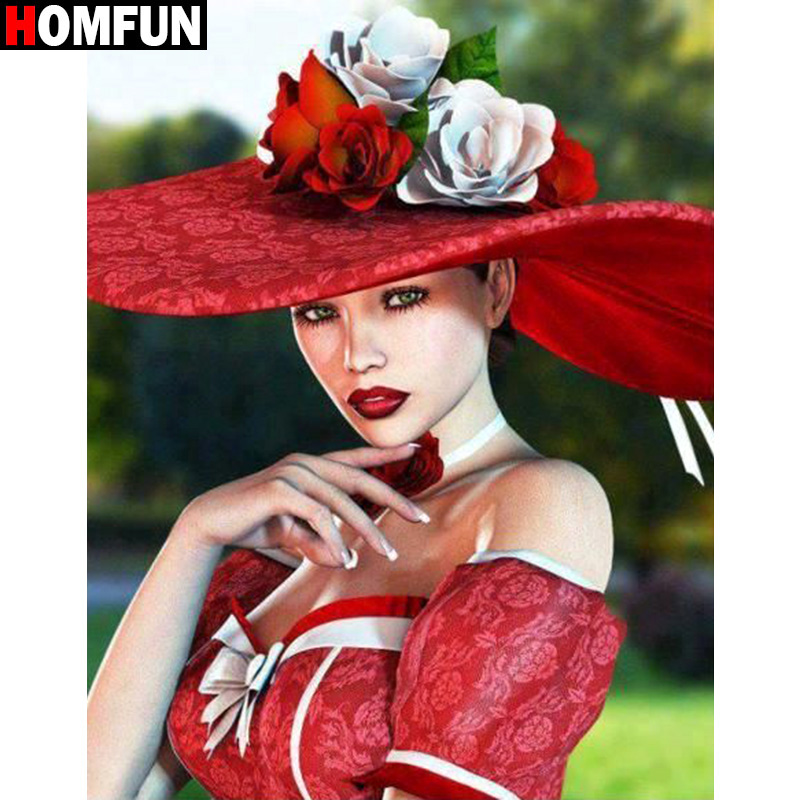 MFUN-Peinture diamant "femme chapeau fleur" pour salle de bain, broderie complète 5D, perles carrées ou rondes, point de croix 3D, cadeau de décoration d'intérieur, bricolage