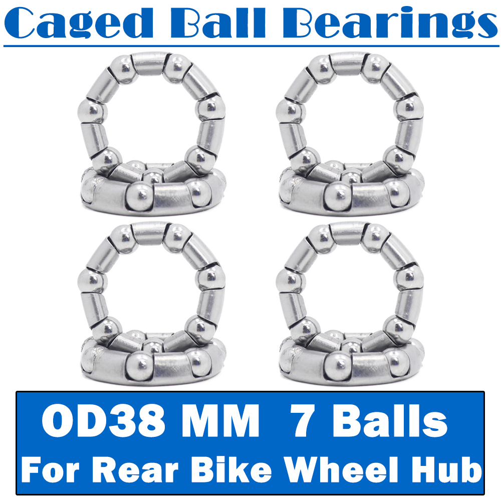 Rodamientos de bolas enjaulados OD 38mm ( 8 piezas), cubo de rueda de bicicleta trasera, auriculares, retenedor de pivote de cigüeñal de acero de gran tamaño, 7 Bolas de rodamiento de 38mm