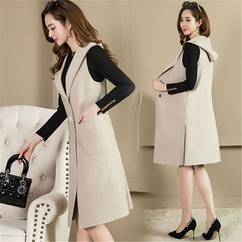 Spring Autumnwinter 2026New Jacket Women's Woolen Coat Hooded Vest Female Mid-Length Loose Waistcoat Ladies Sleeveless Top L1061