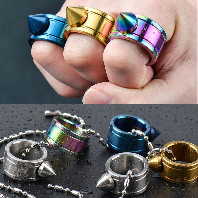 Anillo de autodefensa de acero inoxidable, collar EDC para exteriores, ventana rota, equipo de protección antilobo, herramientas, anillos Punk, herramientas de latón
