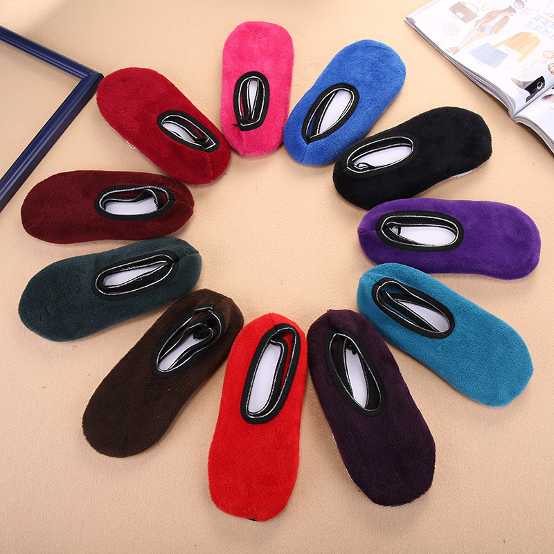 Qisin 1Pair New Arrived Fashion Warm Antiskid Thick Home Floor Socks Woman Warm Slippers Solid Color Sock Bedroom Shoes Slippers