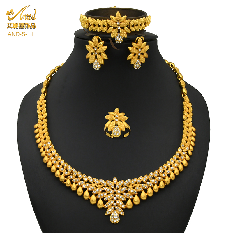 ANIID Set di gioielli africani Collana grande Dubai Etiope Colore oro Gioielli Orecchino Bracciale per le donne Girocollo da sposa all'ingrosso
