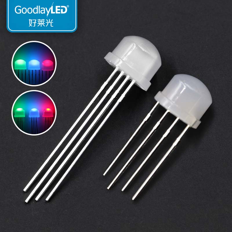 1000 Buah 8Mm Topi Jerami Empat Kaki Penuh Warna RGB Kecerahan Tinggi Lampu Manik-manik dengan Yin dan Yang LED