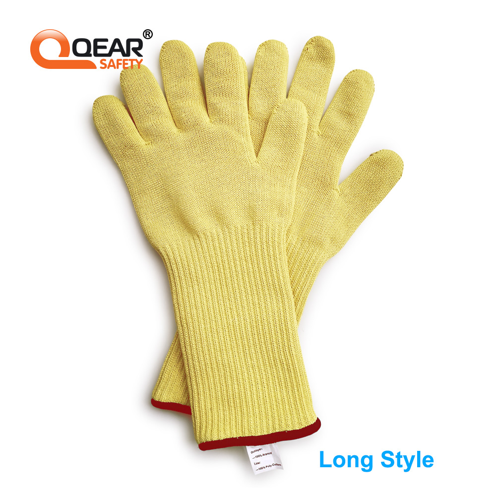 1 par de fio de aramida tricotado longo/curto pulso proteger luvas à prova de calor-segure queima de pratos quentes/forno/moldos quentes-resistência ao calor w