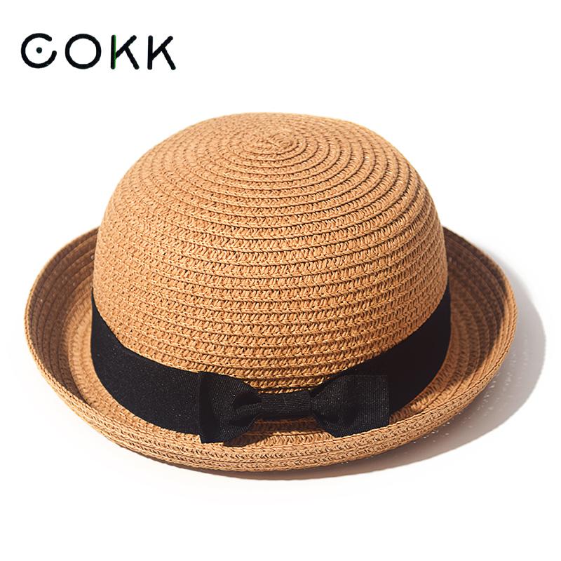 Женские шляпы COKK, летняя соломенная шляпа с защитой от солнца, Круглый топ с завитыми краями для родителей и детей, студенческие шляпы для путешествий
