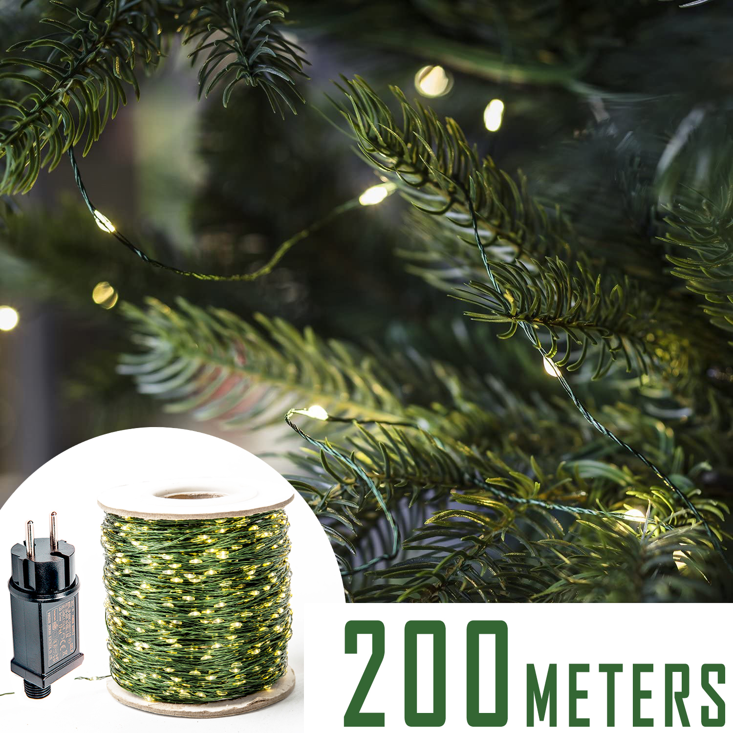 200M 2000LED Zielona Lampka Sznurkowa Girlanda Wodoodporna na Boże Narodzenie Ślub Ogrodowy Patio Pokój Dekoracja