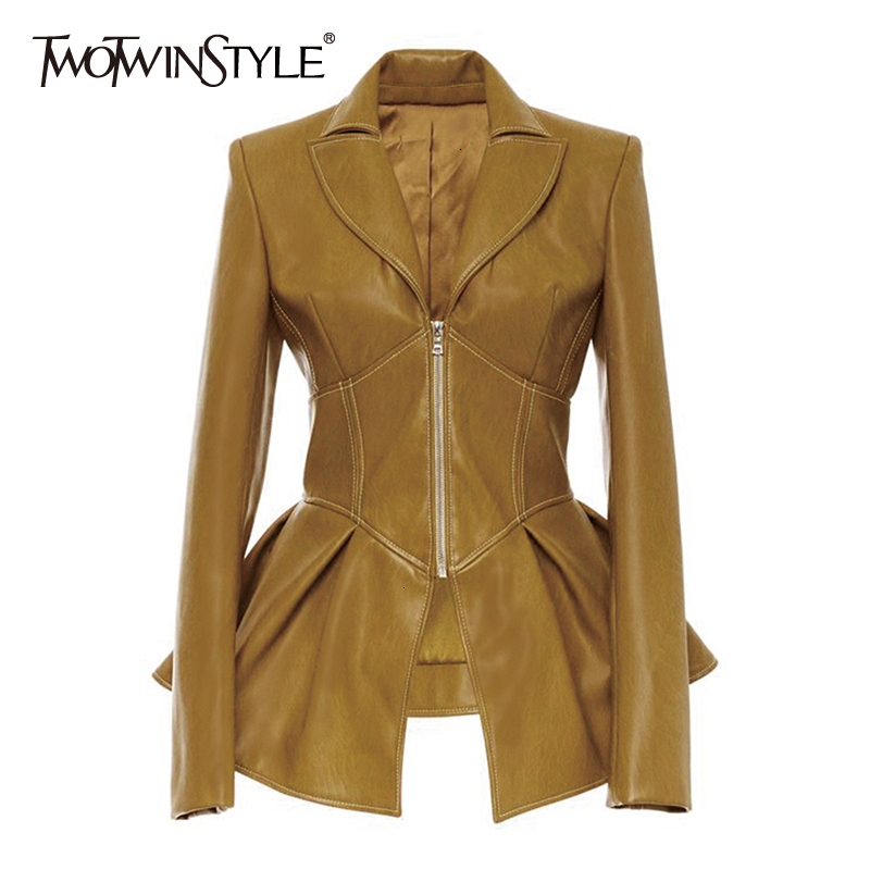 TWOTWINSTYLE-Chaqueta Irregular de retales para mujer, Túnica de manga larga con cuello de solapa, abrigo de moda, estilo motero, novedad de 2022