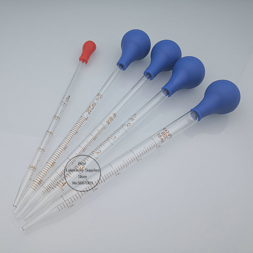 2 szt. 4 szt. Szklana pipeta z podziałką, kroplomierz, tom. Pipeta transferowa 0,5 ml/1 ml/2 ml/3 ml/5 ml/10 ml z gumową główką