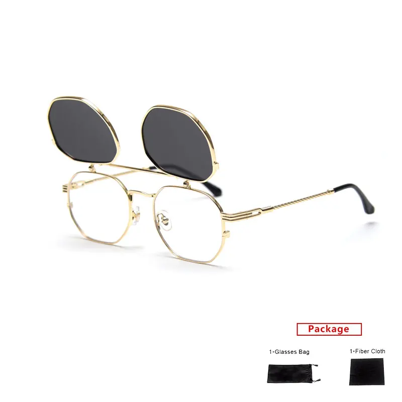 Mimiyou Polarized Polygon Flips Up Sunglasses Women Vintage Punk Sunglasses Men Sun Glasses Women Brand UV400 Eyeglasses Shades