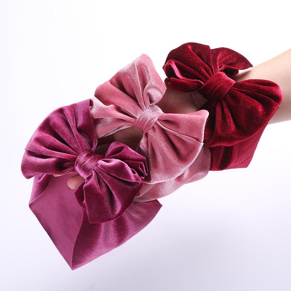 Sólido veludo bebê arco inverno bandana para recém-nascidos meninos meninas artesanal elástico faixas de cabelo boutique vintage turbante headwraps