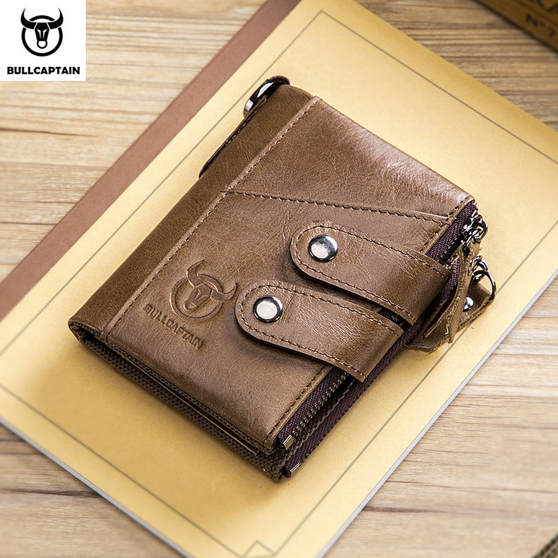 BULLCAPTAIN-Portefeuille à fermeture éclair Rfid pour homme, sac de rangement multifonction, porte-monnaie, sacs à cartes, sac à main en cuir véritable pour homme