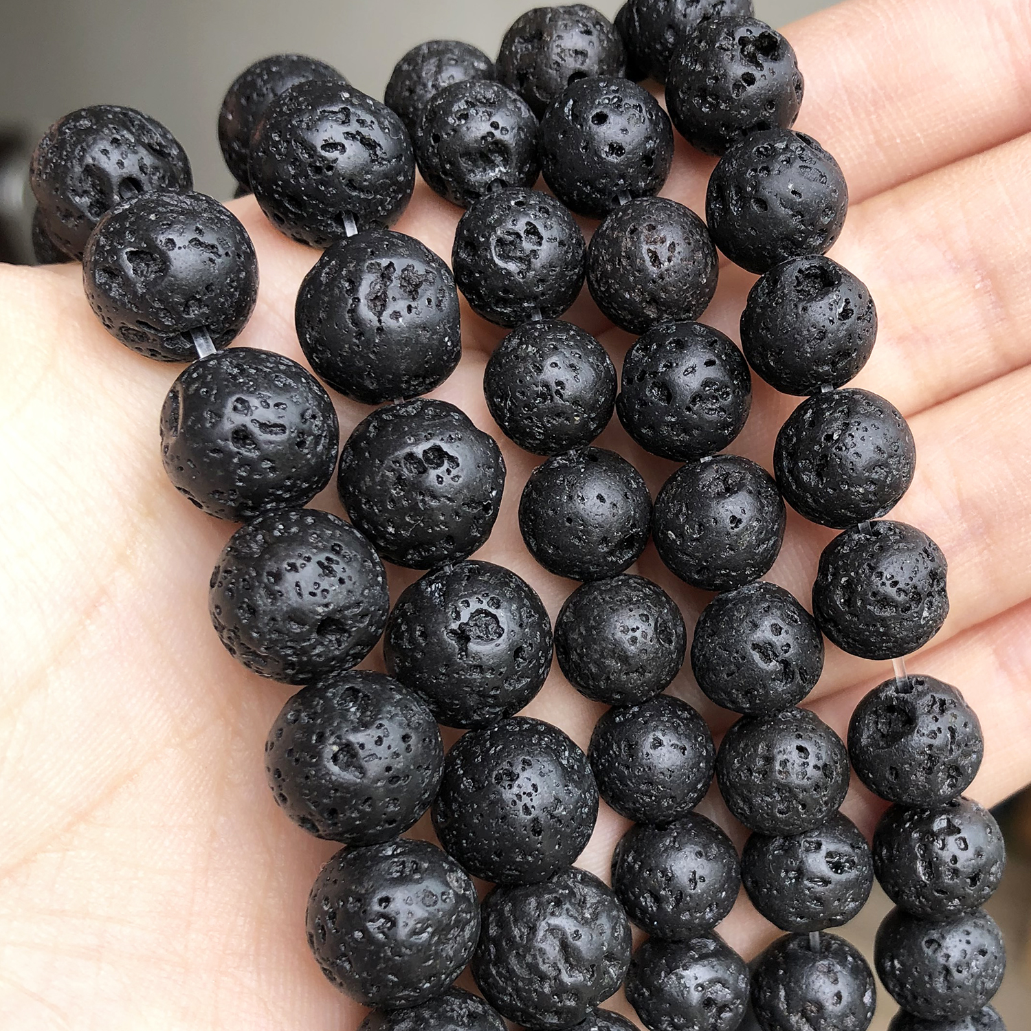 Cuentas sueltas redondas de roca de Lava Natural, cuentas de piedra Natural para DIY, collar, pulsera, fabricación de joyas, hebra de 15 ", 4, 6, 8, 10, 12mm