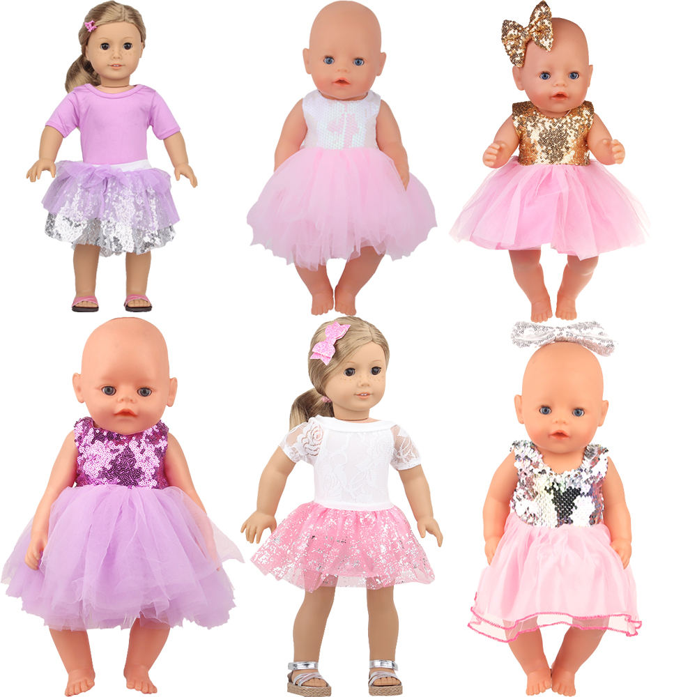 Sukienka z cekinami dla lalek dla 17-calowej i 43-centymetrowej lalki New Born Doll Brilliant Party Reunion Doll Skirt dla amerykańskiej 18-calowej lalki DIY