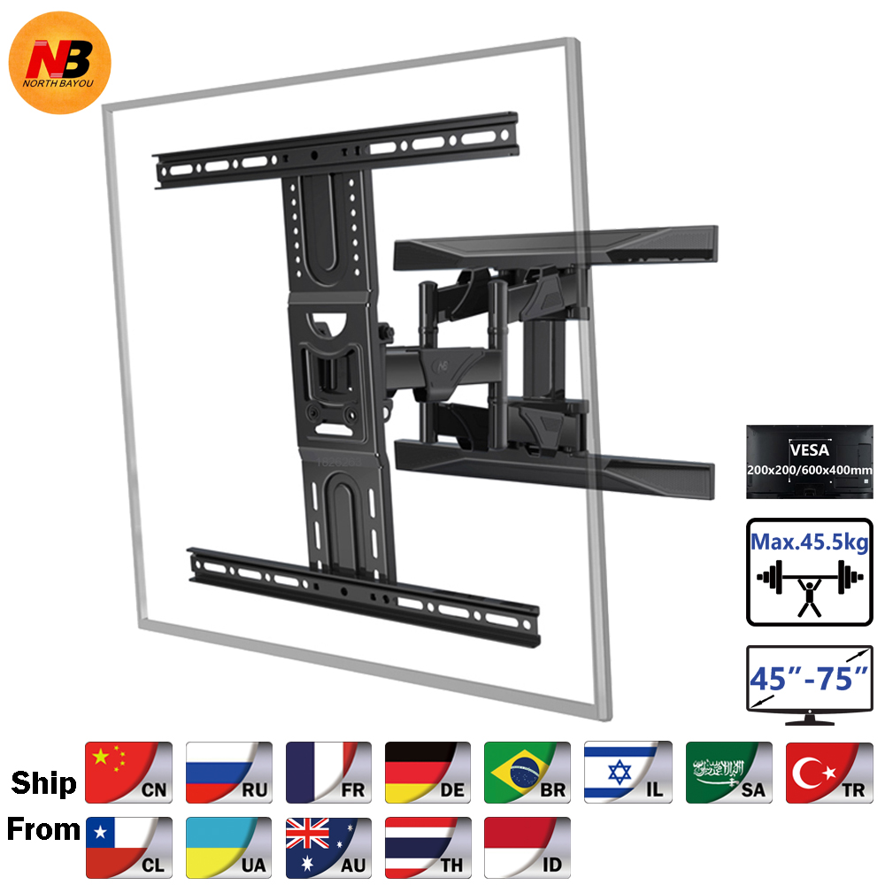 Nuevo NB P6 Full Motion 45-75 pulgadas TV montaje en pared pantalla plana LED LCD soporte de montaje MAX.VESA 600x400mm carga 45,5 kg