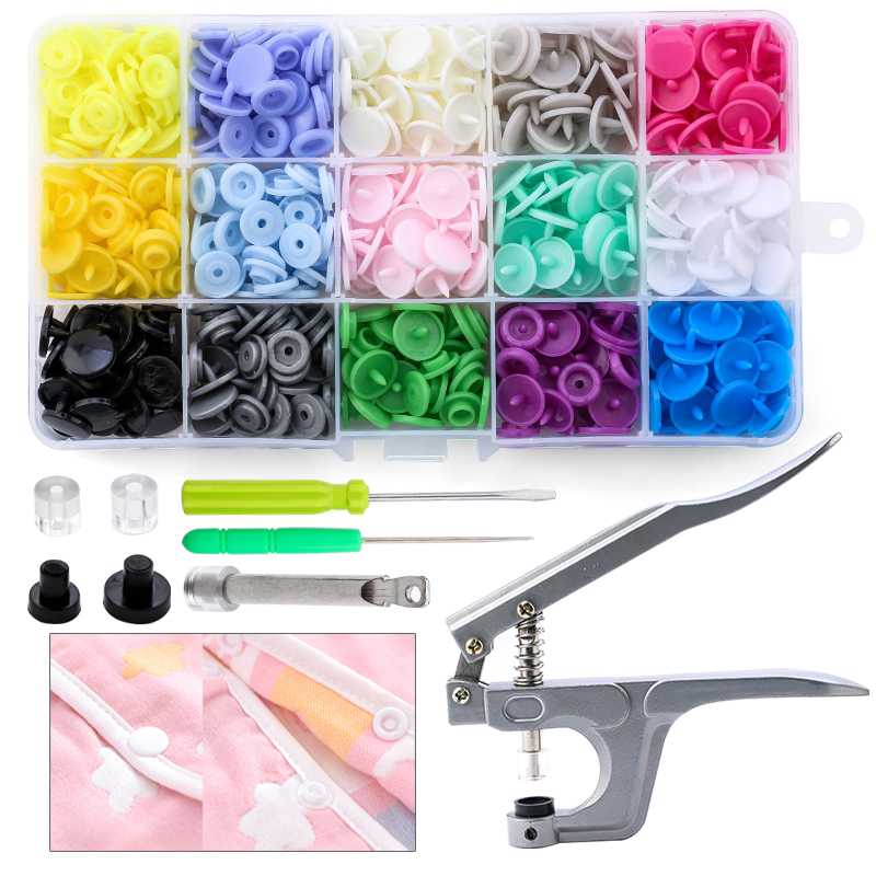 100/150 ensembles de boutons-pression en plastique T5 avec pinces à pression, Kit d'outils et conteneurs organisateurs, attaches à boutons-pression pour vêtements, bricolage