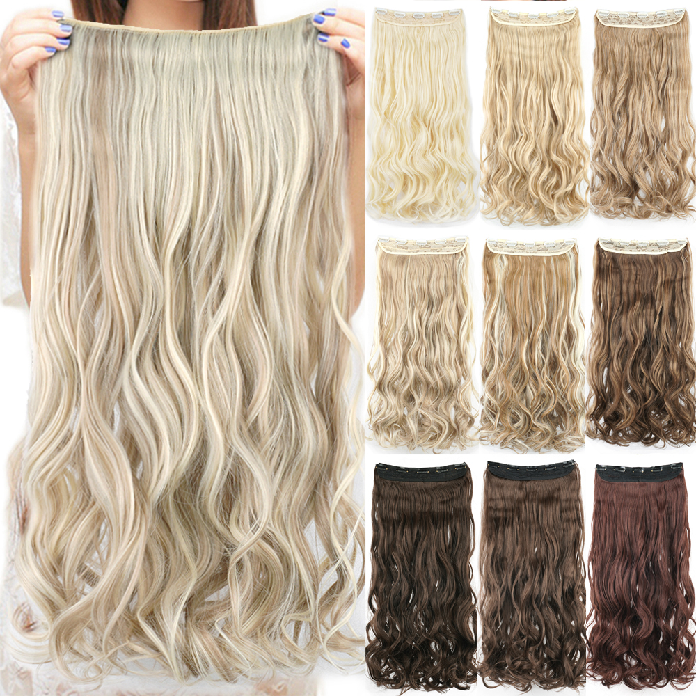 Soowee, 24 ''y 28'', dijes de pelo sintético, extensiones de cabello con Clip, piezas de cabello rizado marrón falso Rubio sucio para mujeres