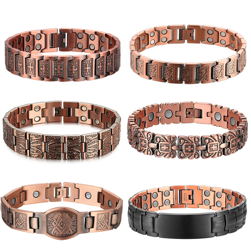 Bracelet de santé magnétique pour hommes, en cuivre pur, énergie, pression artérielle, aimants, vente en gros