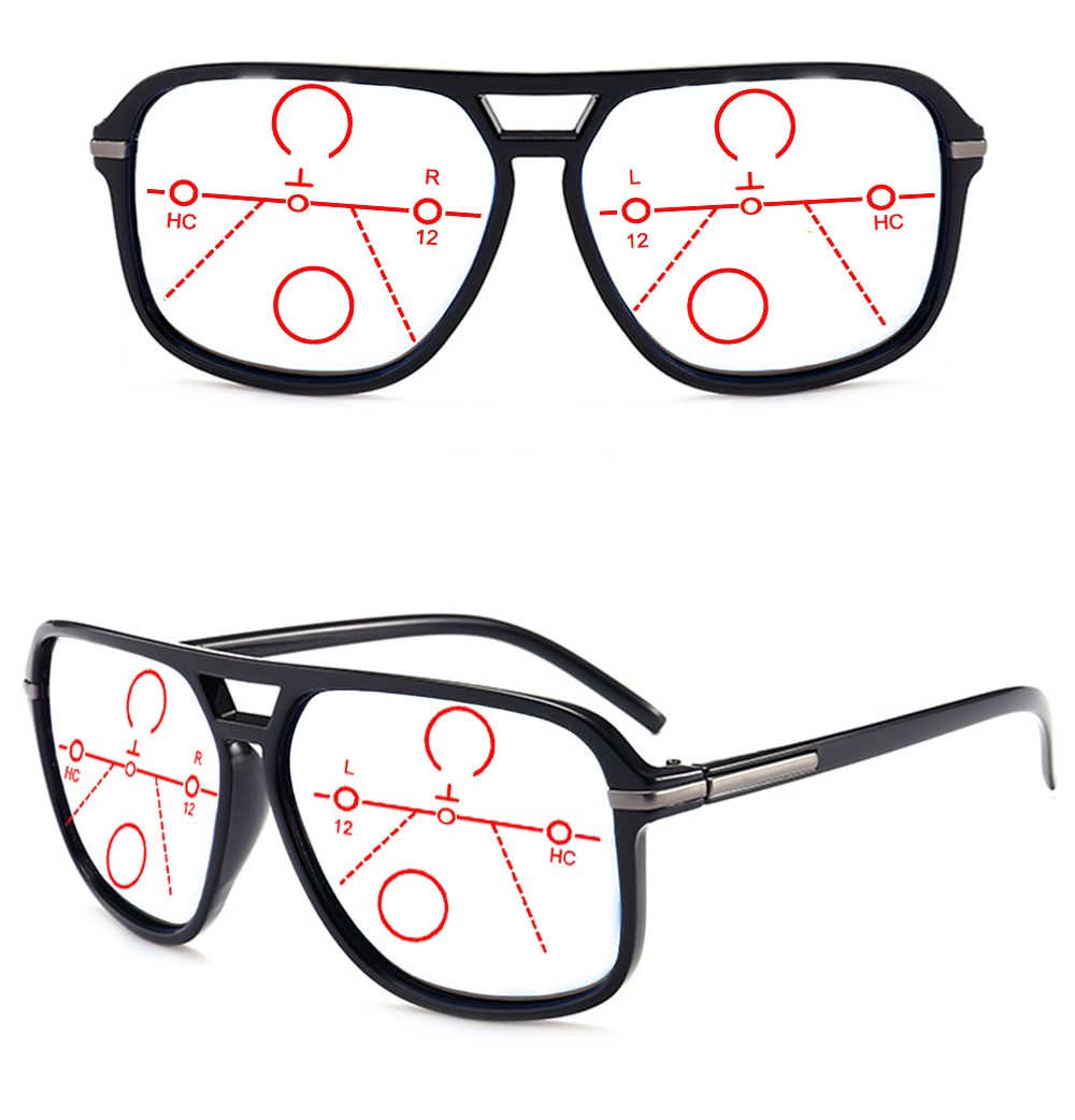 คู่ขนาดใหญ่สะพาน TR90ผู้ชาย Progressive Multifocal แว่นตา + 0.75 + 1 + 1.25 + 1.5 + 1.75 + 2 + 2.25 + 2.5 + 2.75 + 4
