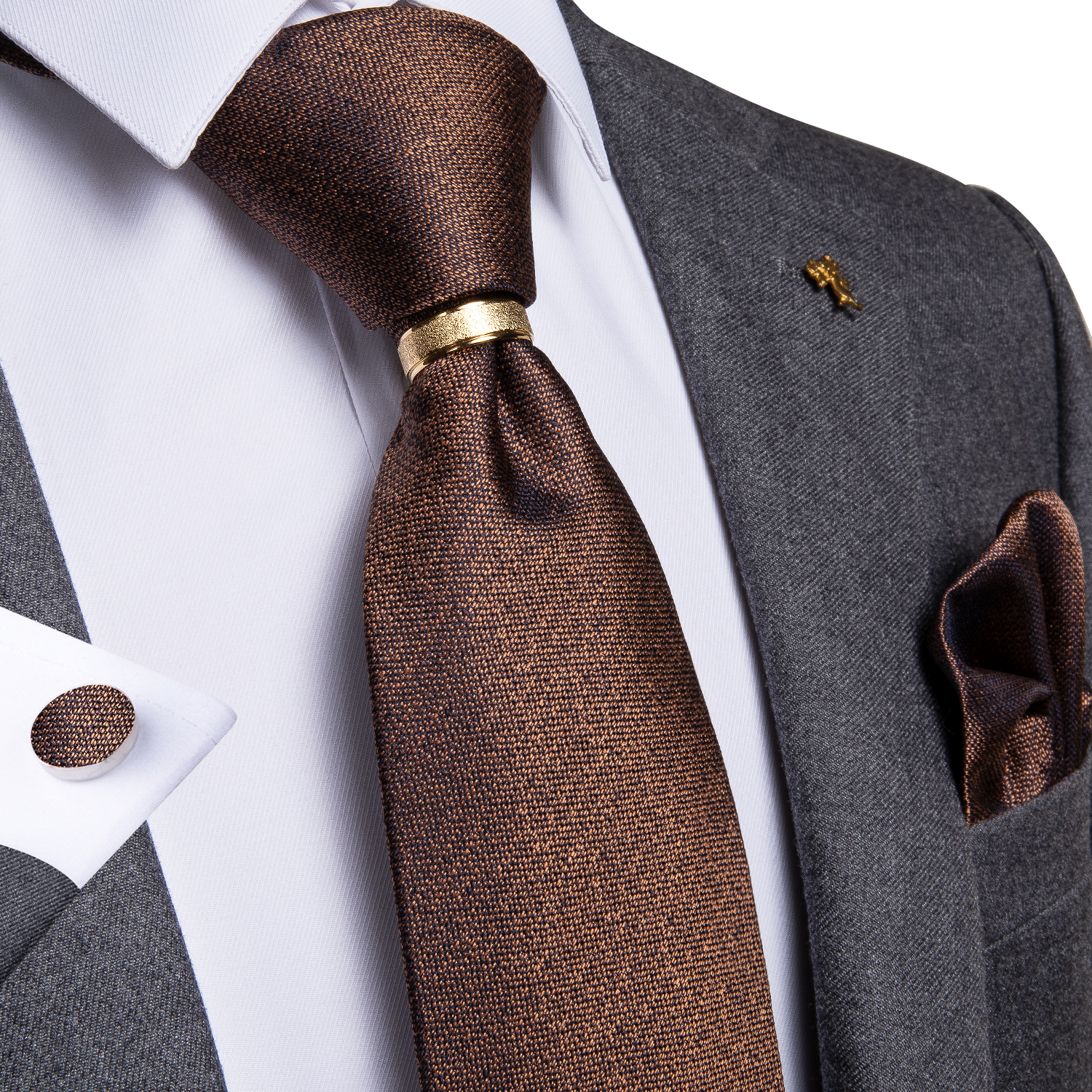 Baru Pria Desainer Dasi Coklat Sutra Pernikahan Dasi untuk Pria DiBanGu Hanky Manset Cincin Tie Set Fashion Bisnis ZH02-7136