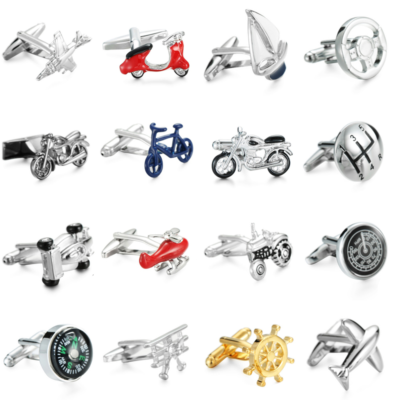 Boutons de manchette en laiton galvanisé de haute qualité pour avion, bateau de course, moto, vélo, mode chemise française pour hommes