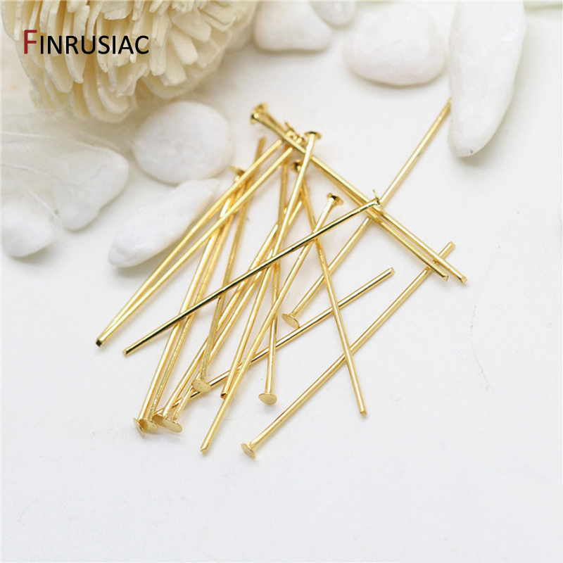 Zubehör für Schmuck, 14 Karat echt vergoldet, flache Stifte, DIY-Schmuckherstellungskomponenten, 50 Stück/Los