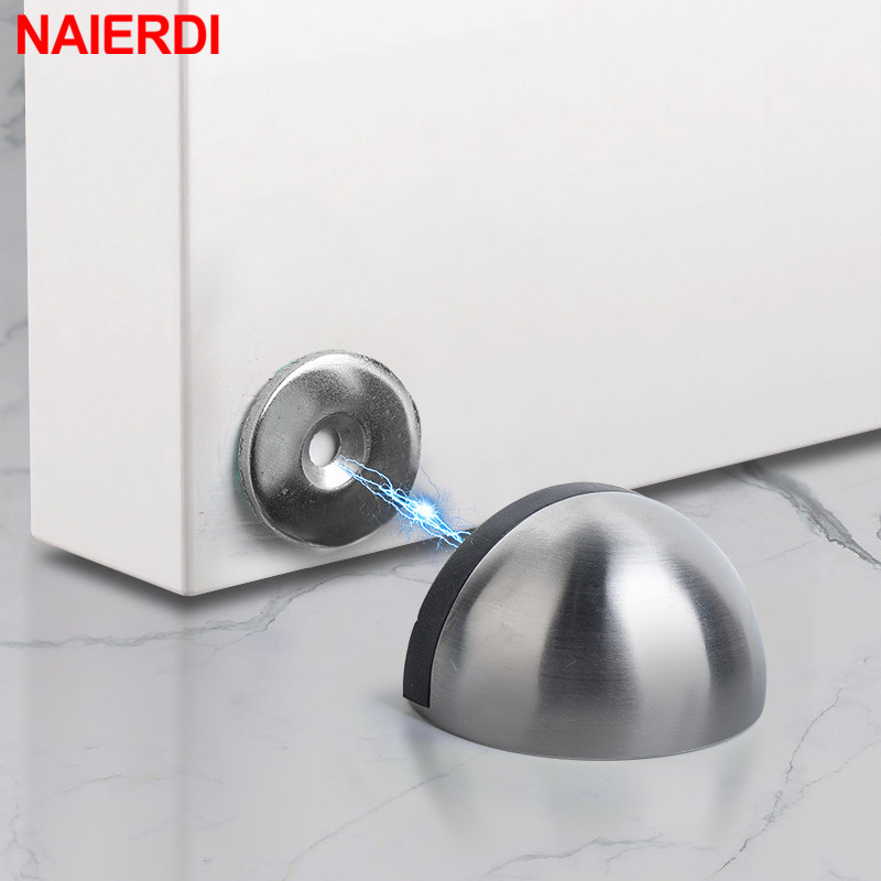 NAIERDI Tope de puerta magnético de acero inoxidable, pegatina sin perforación, soportes de puerta para parachoques, topes de puerta sin clavos montados en la pared