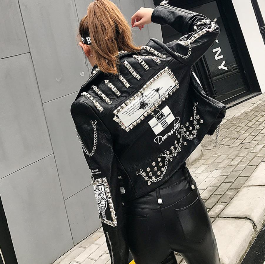 3D Graffiti weiche pu leder jacken weibliche cartoon Leder Jacke niet sicken Punk Rock Cropped leder Oberbekleidung F2217