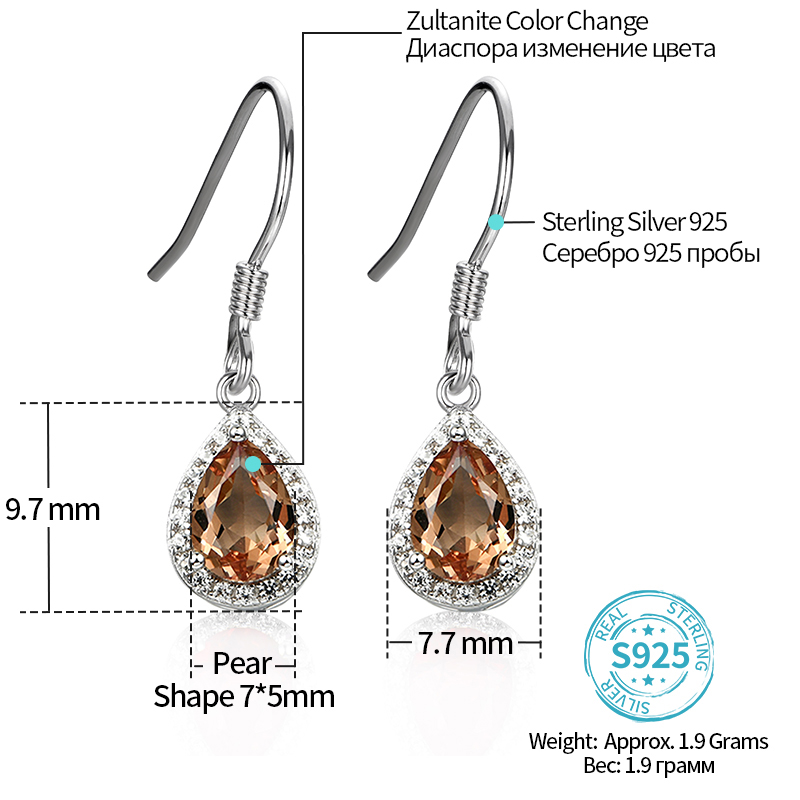 Pendiente de gota de Plata de Ley 925 con piedra de cambio de Color para mujer, rubí, amatista, topacio, zultanita, joyería fina