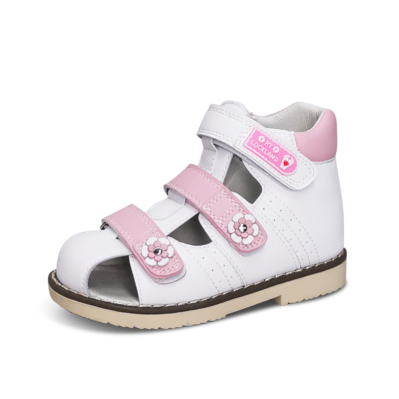 Sepatu Anak-anak Perempuan Ortoluckland Sandal Merah Muda Ortopedi Putri untuk Anak-anak Balita Sepatu Kulit Bunga dengan Sol Ortotik