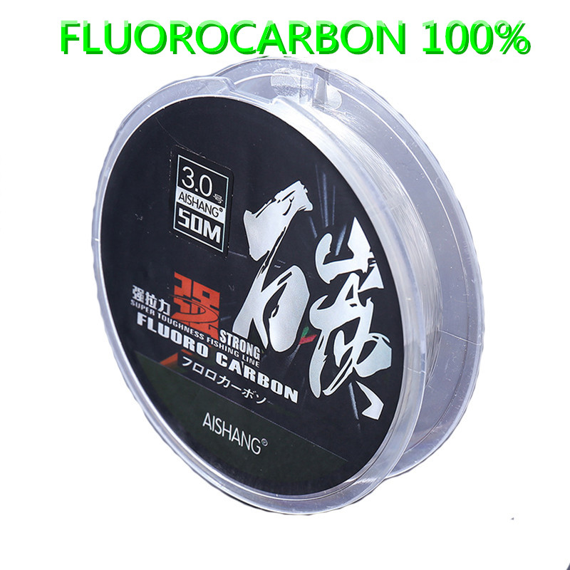 Senar Pancing Fluorocarbon 100% Super Kuat 50M, Senar Leader Serat Karbon, Senar Tenggelam Garam, Senar Pancing Multifilamen Pesca