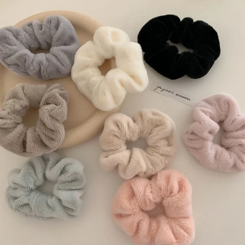 2021 Winter Warm Soft Cute Plush Scrunchie Women Girls Elastic Hair Rubber Bands Accessories Tie Hair Ring Rope Holder Headdress