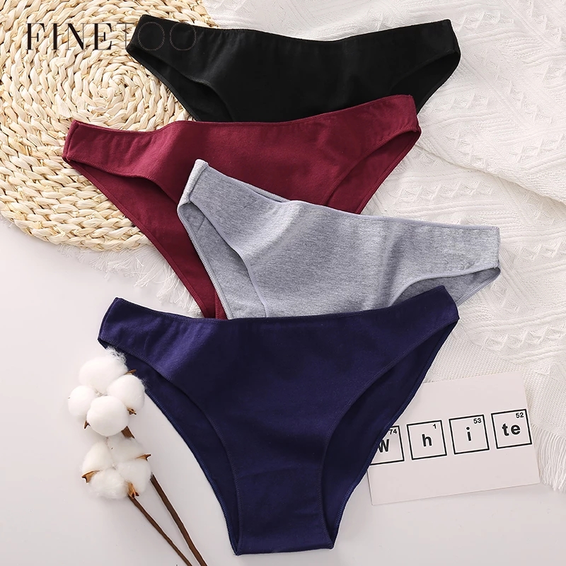 FINETOO M-2XL Женщины Хлопок Нижнее Белье 3 Шт/набор Удобные Трусики Дамы Плюс Размер Трусы Сплошной Цвет Брифы Женское Белье