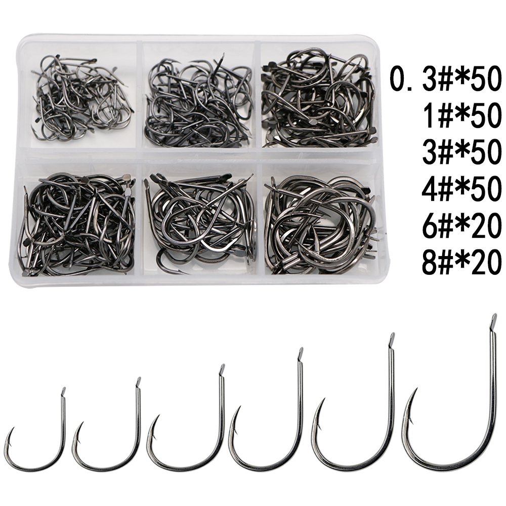 Anzuelos de pesca con púas, juego de anzuelos individuales, accesorios de pesca con mosca, anzuelo de mar de acero al carbono, 240 unids/lote por caja