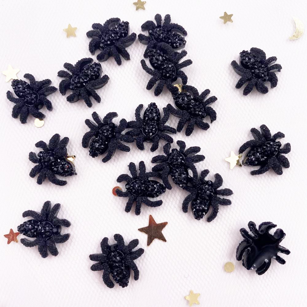 Delicado Black Spider Flatback Rhinestone Applique, DIY Natal Scrapbook Jóias, Artesanato De Pedra, SF977 * 2, 60Pcs