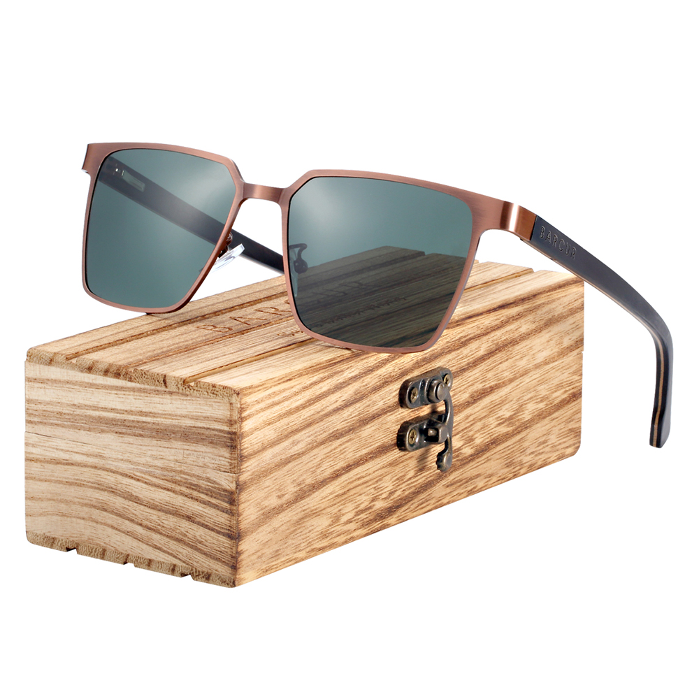 BARCUR-gafas de sol cuadradas polarizadas de madera para hombre y mujer, lentes de sol con montura de acero inoxidable
