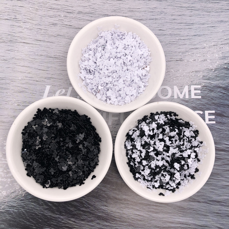 Paillettes de tête de soupière noires et blanches, olympiques cousus à la main par Lentejuelas, décoration de mariage bricolage, argile remplie, paillettes d'art d'ongle, 10g