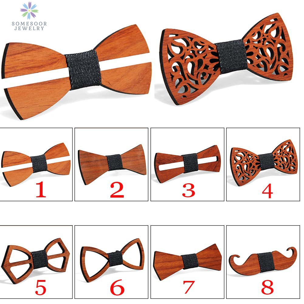 Somesoor moda gravata borboleta de madeira vintage alça ajustável gravata borboleta gravada madeira natural pescoço gravata corbatas para homens presentes unissex