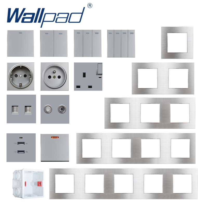 Interruptor de prata diy ue reino unido tomada de parede botão interruptor tomada usb função prata chave apenas livre diy 52*52mm s6 série wallpad