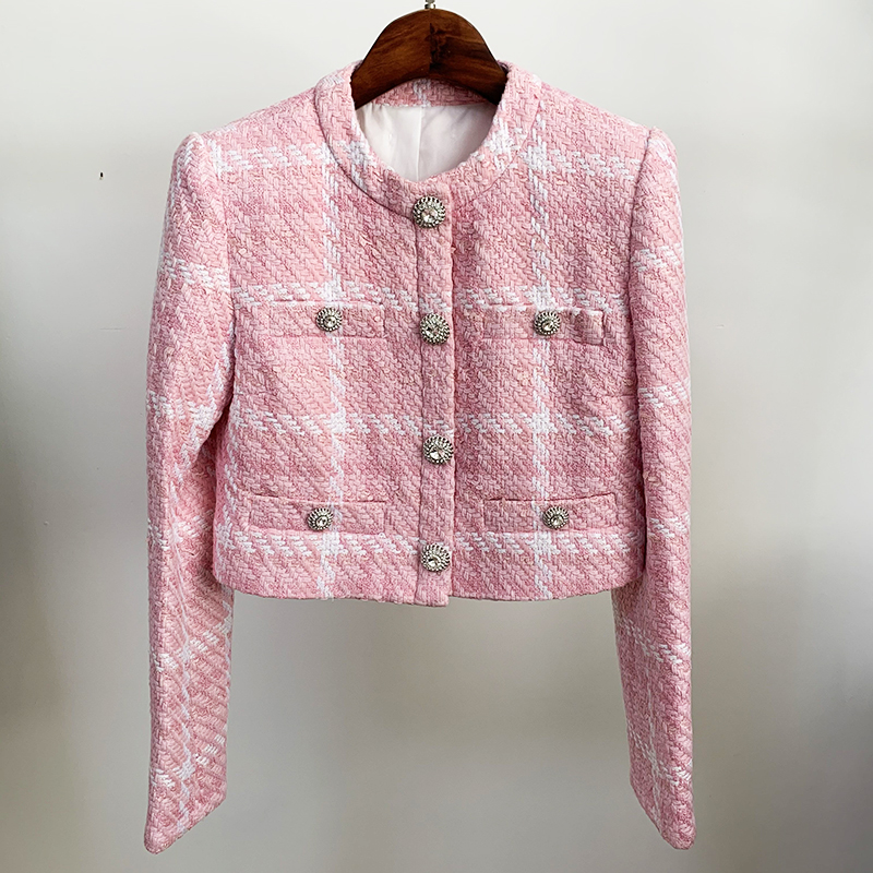 Giacca Corta da Donna HIGH STREET Nuovissima Collezione 2026, Design Elegante con Bottoni Diamantati, Misto Lana, Tessuto a Quadri in Tweed