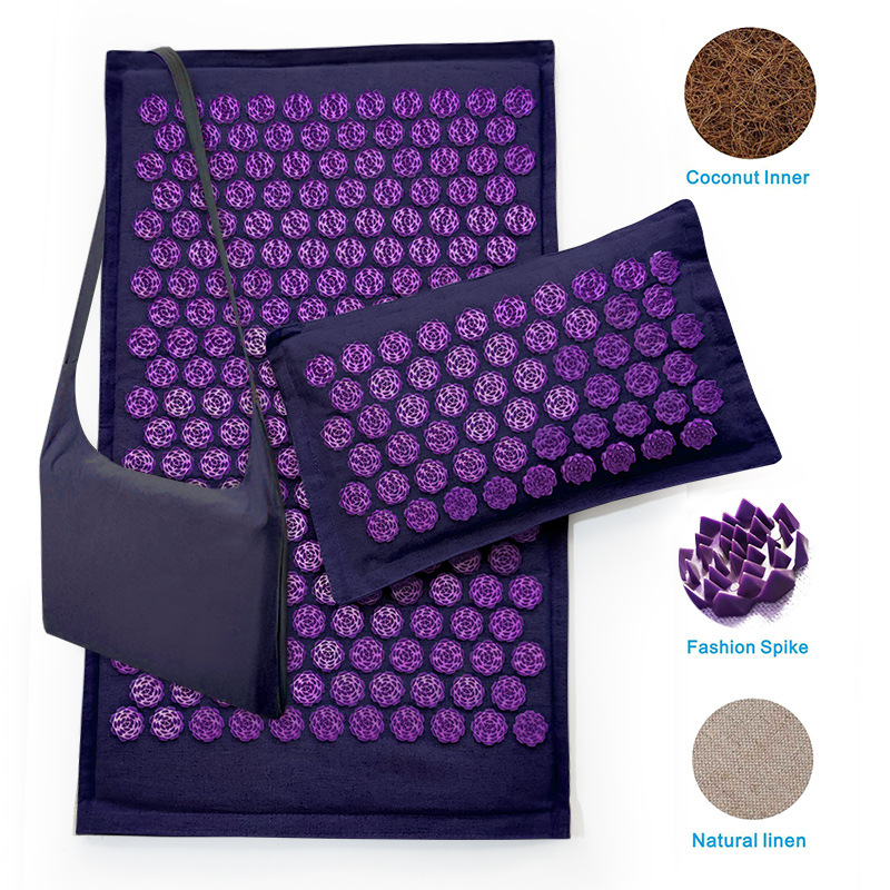Tapete de acupressão de pico, tapete de massagem conjunto de travesseiro de acupuntura tapete de yoga agulha aliviar costas, pescoço e dor ciática, relaxar músculos