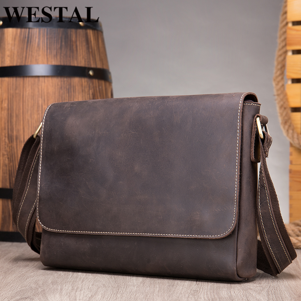 Westal Crazy Horse Lederen Heren Aktetassen Laptop Bag Office Tassen Voor Mannen Cover Messenger Bags Mannen Lederen Tas computer Tassen