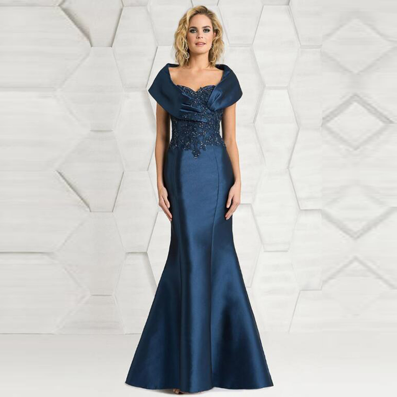 2023 neue elegante Spitze Mutter der Braut Kleider Meerjungfrau Perlen Hochzeit Gast Kleider Schatz Applikation Kappe Ärmel zum Verkauf
