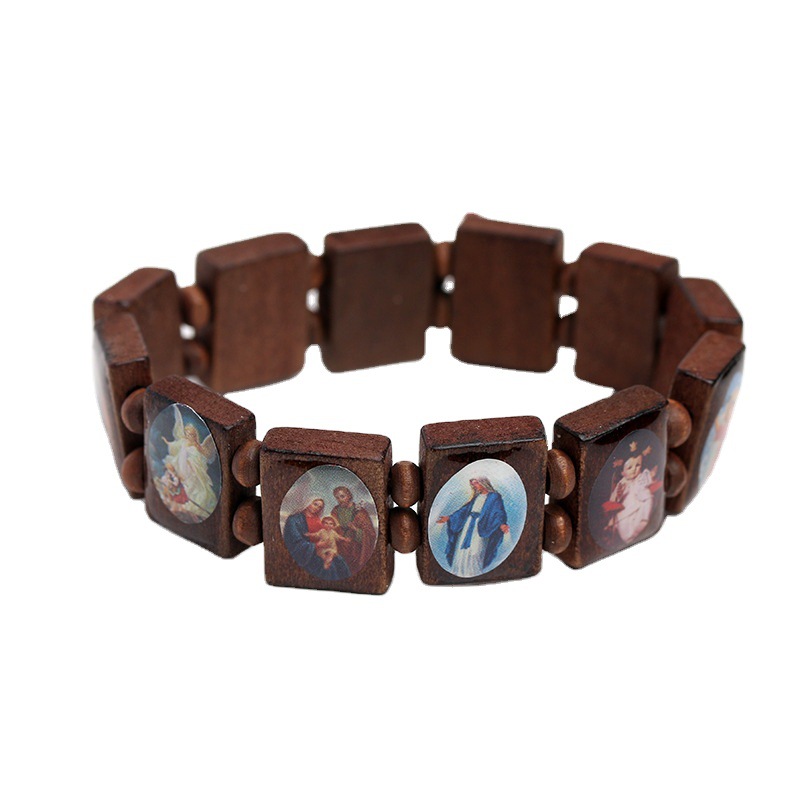 Bijoux catholiques en bois naturel, chapelet de foi de jésus chrétienne, bijoux à breloques religieuses, vente en gros à la main
