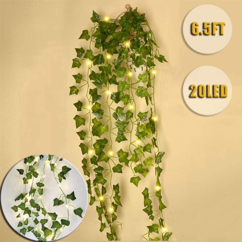 Guirnalda de hojas de hiedra colgante artificial de seda verde, 2,3 m, plantas de vid con hojas de luz, bricolaje para decoración del hogar, decoración de fiesta de jardín, 1 ud.