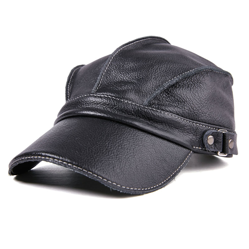 Fashion Unisex Hoge Kwaliteit Echt Leer Militaire Caps Sailor Hoeden Vrouwen Mannen Bruin Platte Top Captain Cap Reizen Cadet hoed
