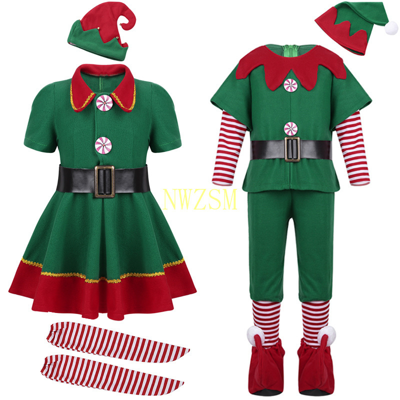2023 elfo verde meninas traje de natal festival papai noel para meninas ano novo crianças roupas fantasia vestido de festa de natal