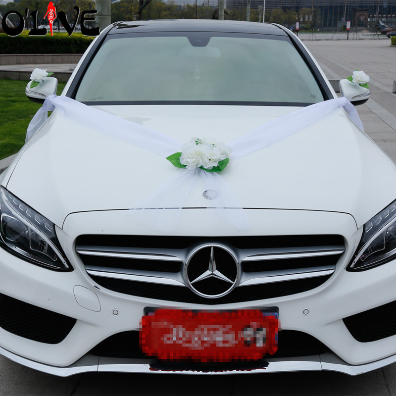 Wedding Car Decoration Artificial Flowers Stamen Leaves Silk Flower Fake DIY Pompoms Wedding Bridal Car Artificial Flowers