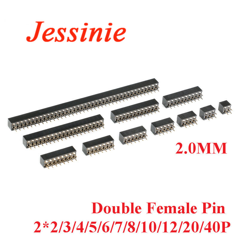 Connecteur de bande d'en-tête à broche femelle droite, pas de 2.0mm, Double rangée, 2x2/3/4/5/6/7/8/10/12/20/40P, 2mm, 10 pièces