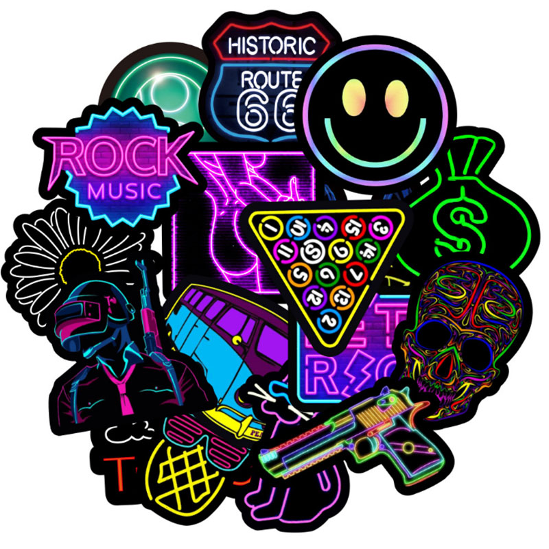 10/30/50 Stuks Neon Verlichting Graffiti Stickers Waterdicht Diy Decals Voor Telefoon Laptop Ipad Waterfles Skateboard Thermos decor