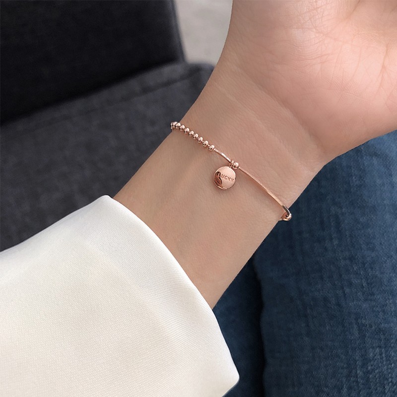 Pulsera y brazalete de cuentas de plata de ley 925, pulsera de la suerte ajustable, accesorios de joyería fina para mujer